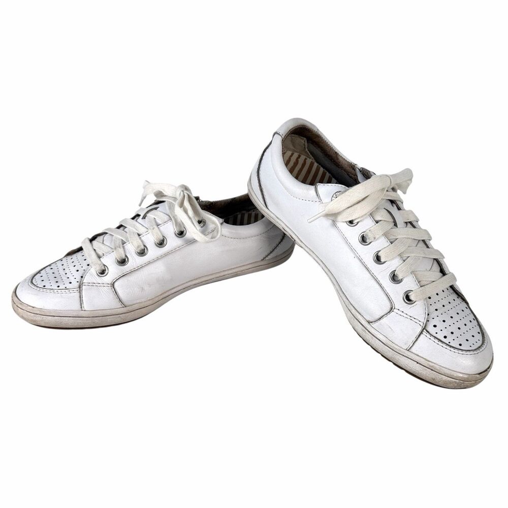 TAOS Women’s White Leather Zipster Lace Up Zip Side Comfort Sneaker Size 8